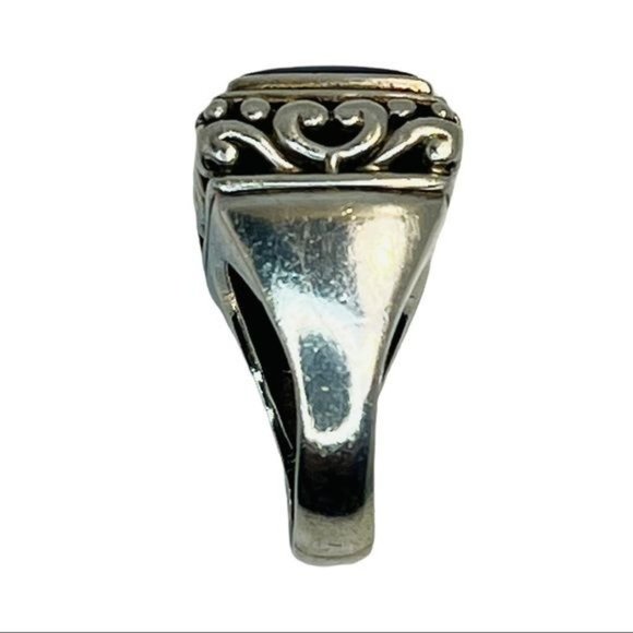 925 Thailand Silver Filigree Square Statement Ring with Black Onyx Cabochon Sz 9 - Picture 11 of 13